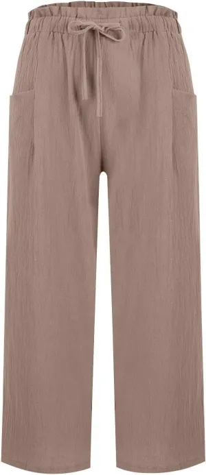 Womens Linen Pants 2025 Drawstring Elastic Waist Wide Leg Cropped Lounge Trousers Summer Beach Pant Outfits