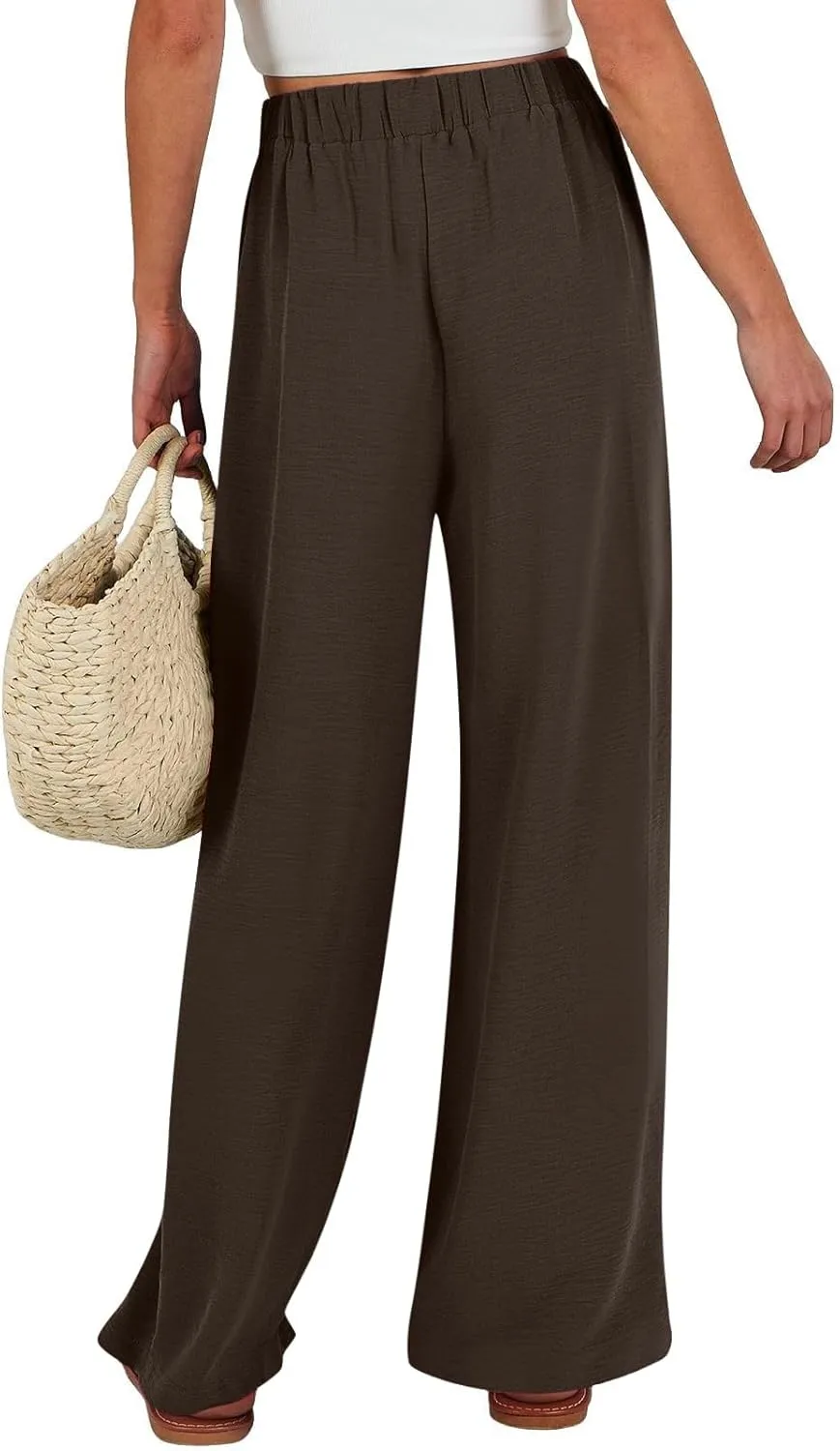 Womens Linen Pants 2025 High Waist Drawstring Wide Leg Lounge Trousers Casual Loose Summer Beach Pant with Pocket