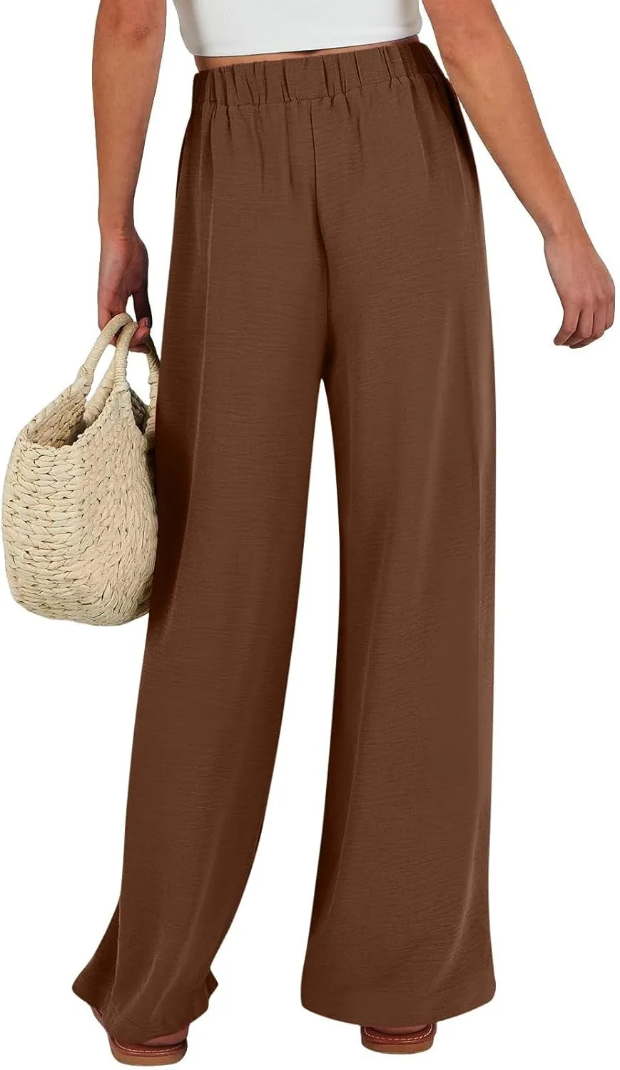Womens Linen Pants 2025 High Waist Drawstring Wide Leg Lounge Trousers Casual Loose Summer Beach Pant with Pocket