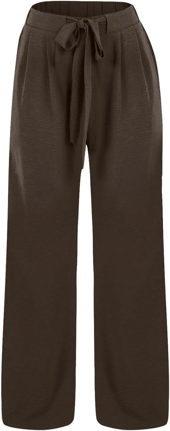 Womens Linen Pants 2025 High Waist Drawstring Wide Leg Lounge Trousers Casual Loose Summer Beach Pant with Pocket