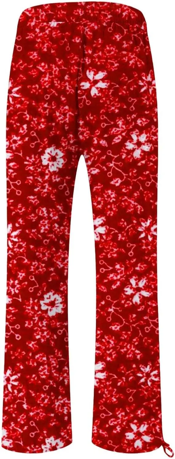 Womens Linen Pants Boho Wide Leg High Waisted Palazzo Retro Printed Pants Summer Flowy Beach Lounge Casual Clothes