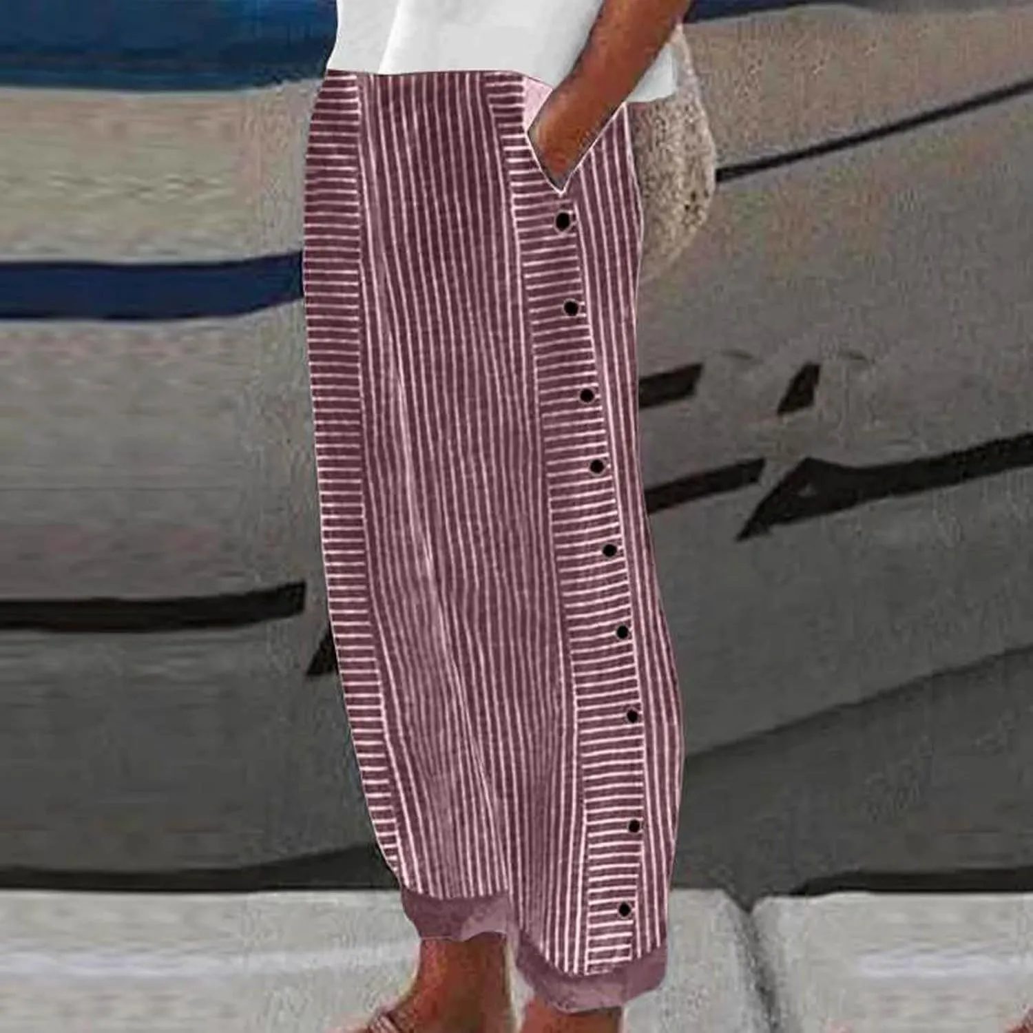 Women's Linen Pants Casual Summer Loose Beach Solid Color Plus Size High Waisted Linen Pants Cotton Comfy Lounge Trousers