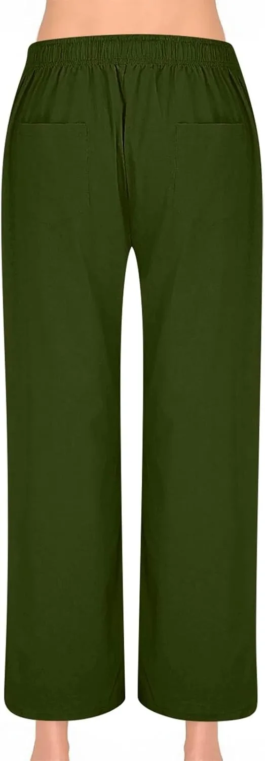 Women's Linen Pants Summer Wide Pants High Waist Trouser Loose Palazzo Pant Dressy with Pockets (S-2Xl)