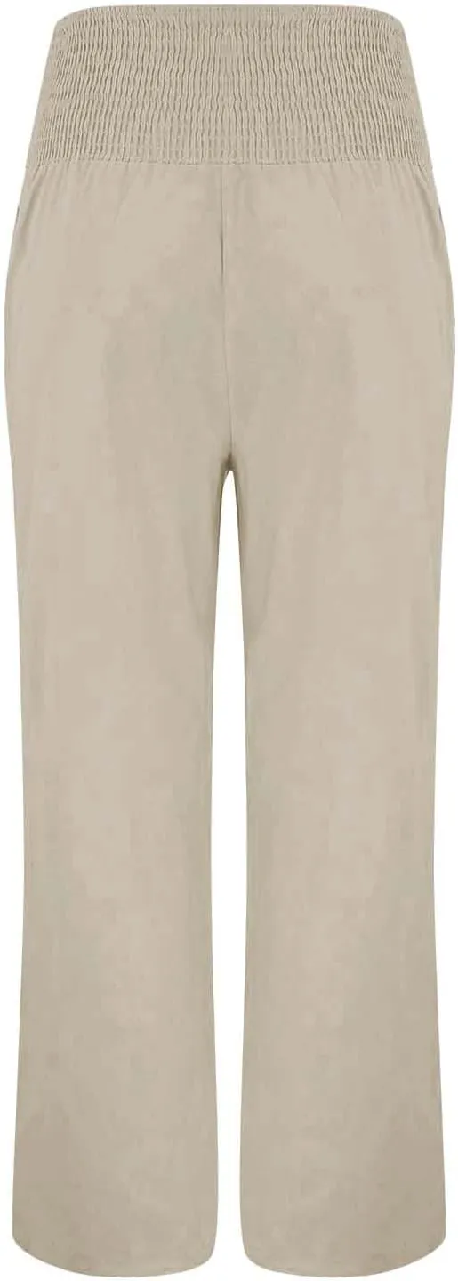 Womens Linen Summer Casual Flowy Pant Trousers High Waist Long Lounge Loose Fit Palazzo Lounge Pants Office