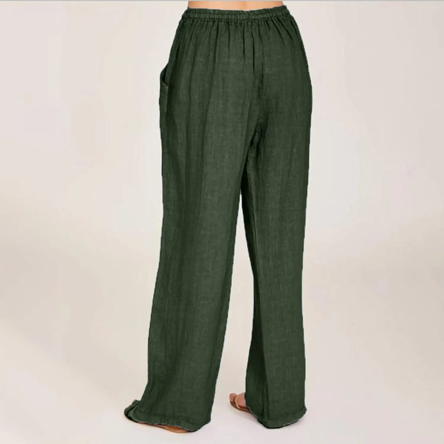 Womens Linen Summer Printed Pants Elastic Waist Stretchy Straight Loose Fit Pant Trousers Vacation