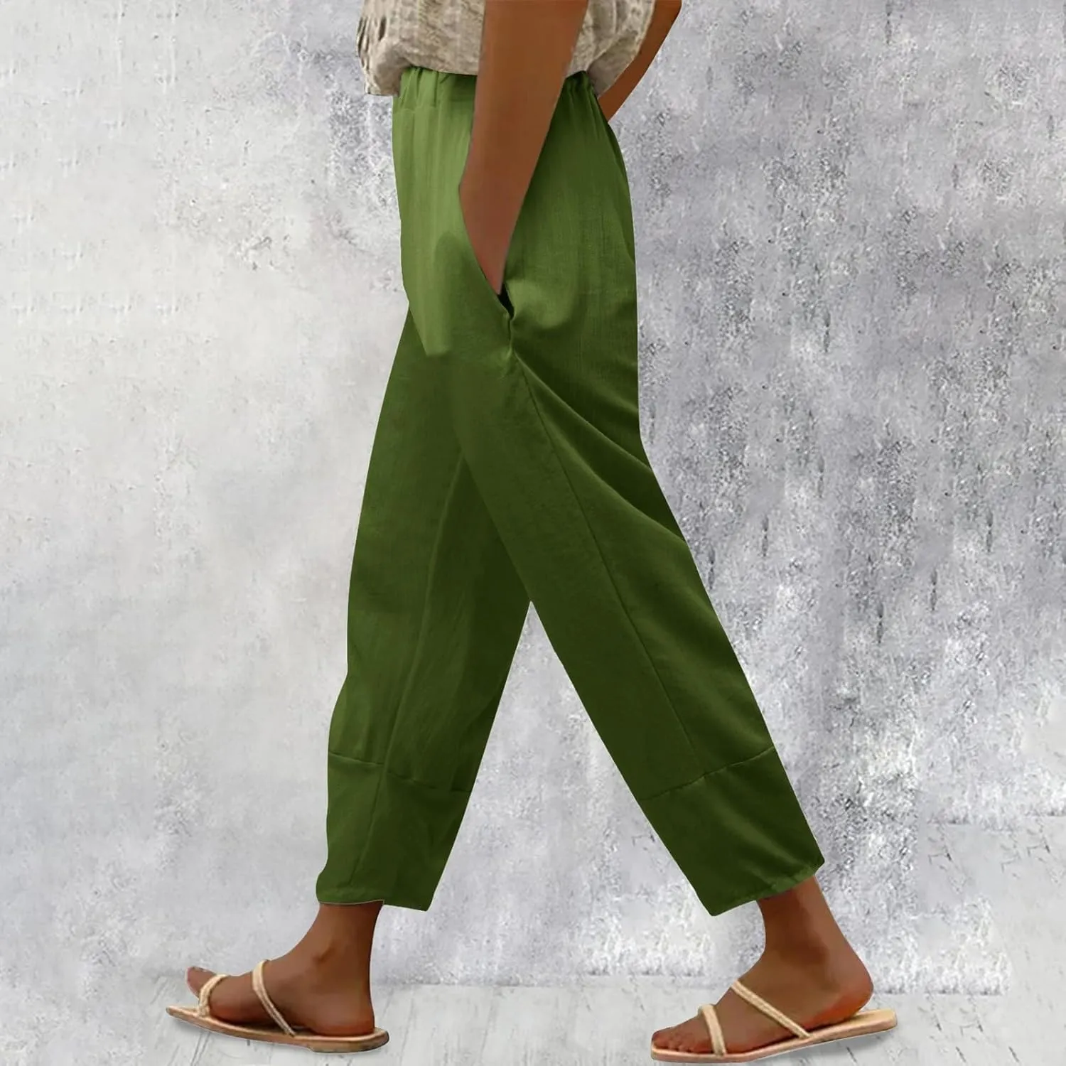 Women's Linen Summer Solid Palazzo Lounge Pants Low Waist Wide Leg Plus Size Trousers Travel