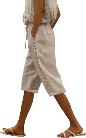 Women's Linen Summer Striped Pants Low Waist Bootcut Slim-Fit Palazzo Lounge Pants Work Business