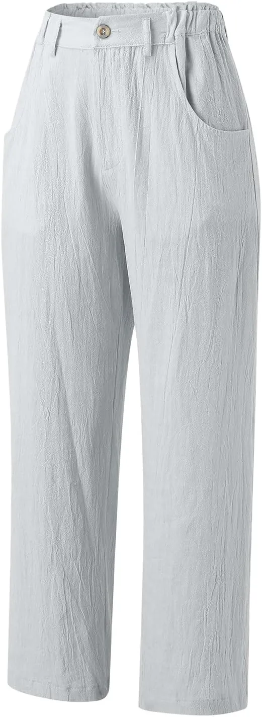 Women's Linen Summer Tie Knot Palazzo Lounge Pants High Waist Long Lounge Plus Size Palazzo Pants Office