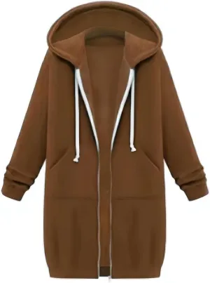 Women's Long Full Zip Hoodies Oversized Y2K Warm Sweatshirts Fleece Jacket Fashion Long Sleeve Clothes Pockets