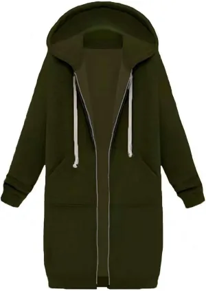 Women's Long Full Zip Hoodies Oversized Y2K Warm Sweatshirts Fleece Jacket Fashion Long Sleeve Clothes Pockets