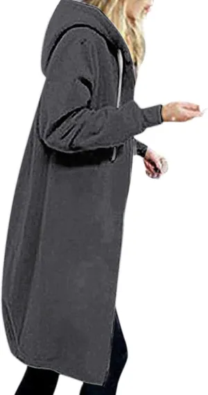 Women's Long Full Zip Hoodies Oversized Y2K Warm Sweatshirts Fleece Jacket Fashion Long Sleeve Clothes Pockets