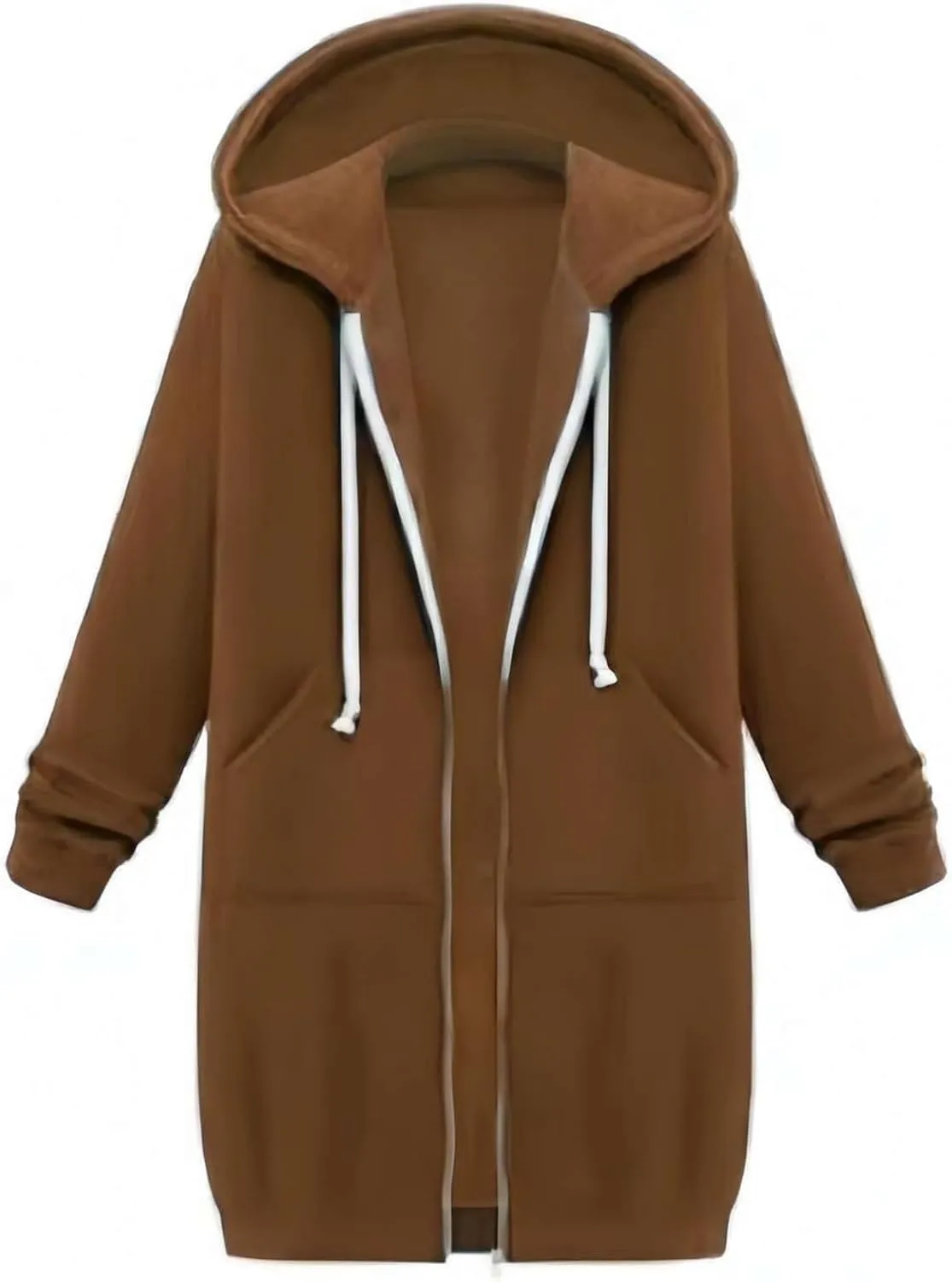 Women's Long Full Zip Hoodies Oversized Y2K Warm Sweatshirts Fleece Jacket Fashion Long Sleeve Clothes Pockets