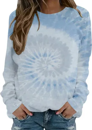 Womens Long Sleeve Crewneck Sweatshirt Trendy 2024 Tie Dye Print Regular Fit Pullover Tops Fall Fashion Sweatshirts