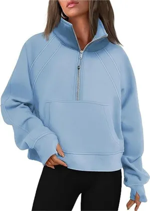 Womens Oversized Half Zip Cropped Sweatshirt, Quarter Zip Oversized Hoodies, Hoodies Fall Clothes Sweaters
