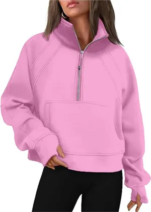 Womens Oversized Half Zip Cropped Sweatshirt, Quarter Zip Oversized Hoodies, Hoodies Fall Clothes Sweaters