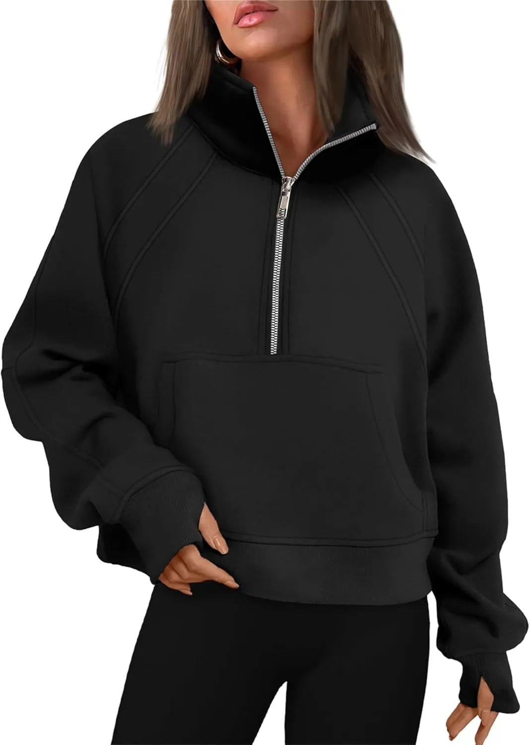 Womens Oversized Half Zip Cropped Sweatshirt, Quarter Zip Oversized Hoodies, Hoodies Fall Clothes Sweaters
