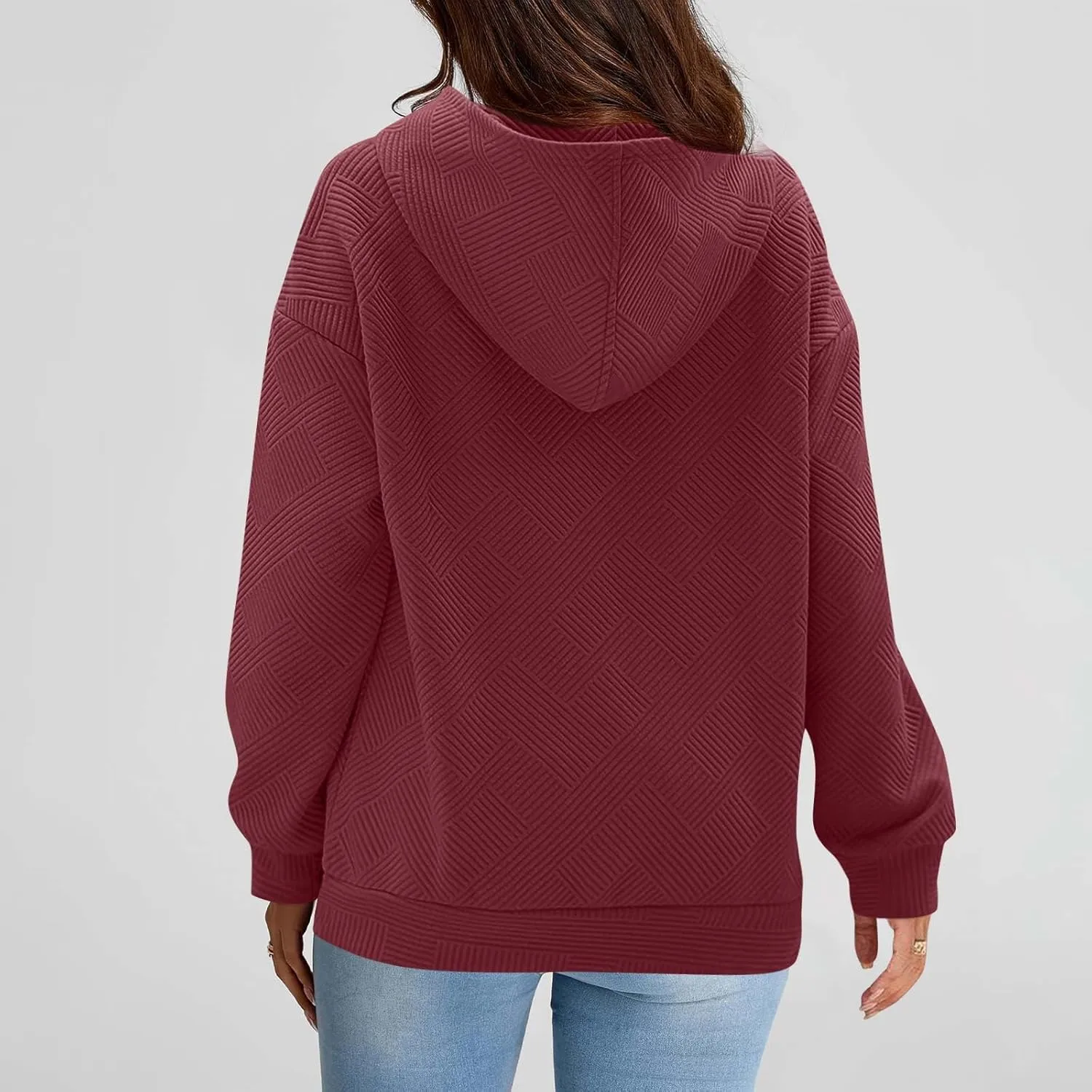 Womens Oversized Hoodie Jacket Fall Fashion 2024 Zip Up Long Sleeve Textured Hooded Sweatshirt Lightweight Jackets