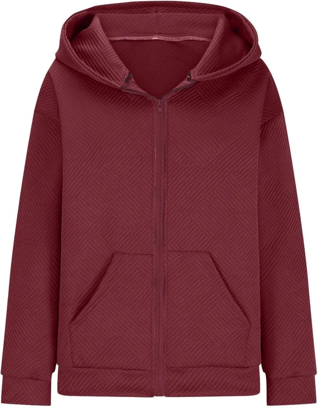 Womens Oversized Hoodie Jacket Fall Fashion 2024 Zip Up Long Sleeve Textured Hooded Sweatshirt Lightweight Jackets