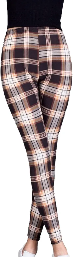 Womens Plaid Elastic High Waist Leggings Casual Skinny Slim Fit Pull On Pants Christmas Printed Stretch Trousers