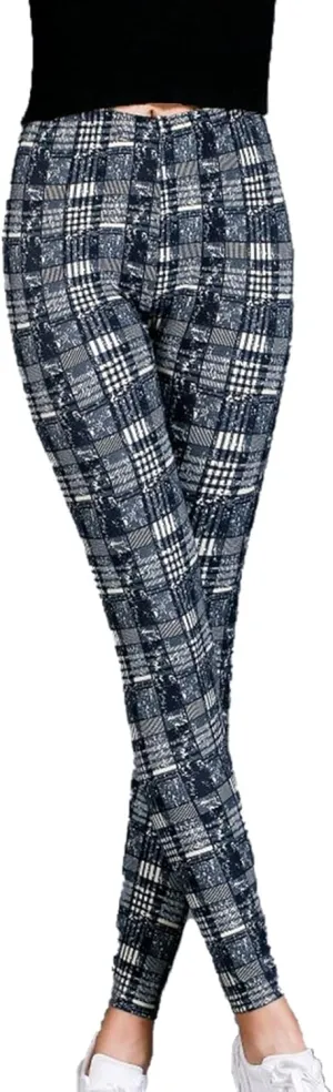 Womens Plaid Elastic High Waist Leggings Casual Skinny Slim Fit Pull On Pants Christmas Printed Stretch Trousers