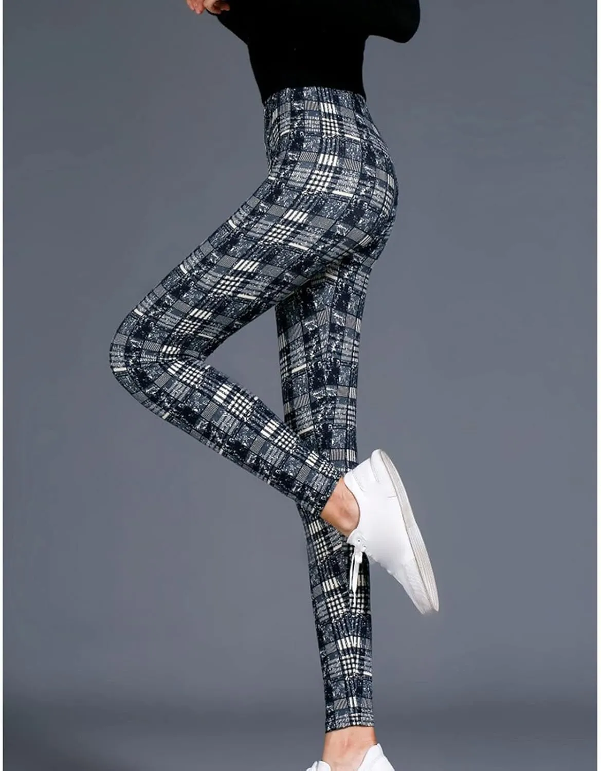 Womens Plaid Elastic High Waist Leggings Casual Skinny Slim Fit Pull On Pants Christmas Printed Stretch Trousers