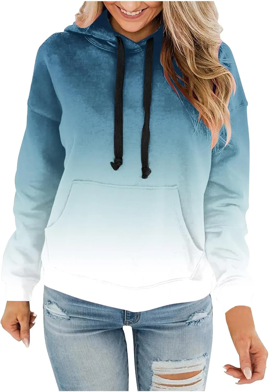 Womens Plus Size Hoodie Sweatshirt 2024 Fall Fashion Gradient Color Hooded Sweatshirt Loose Long Sleeve Pullover Tops