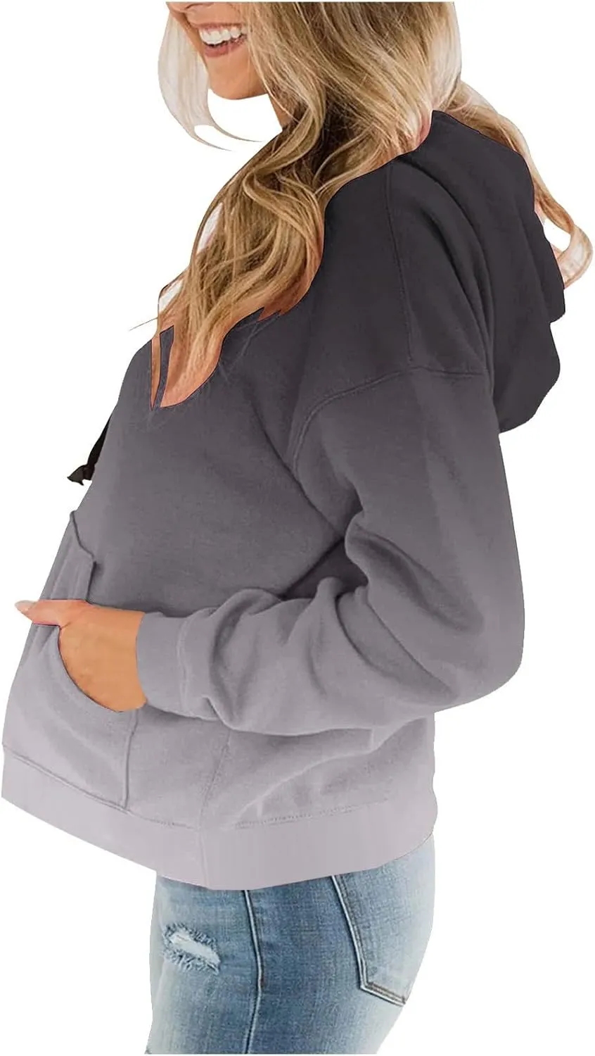 Womens Plus Size Hoodie Sweatshirt 2024 Fall Fashion Gradient Color Hooded Sweatshirt Loose Long Sleeve Pullover Tops
