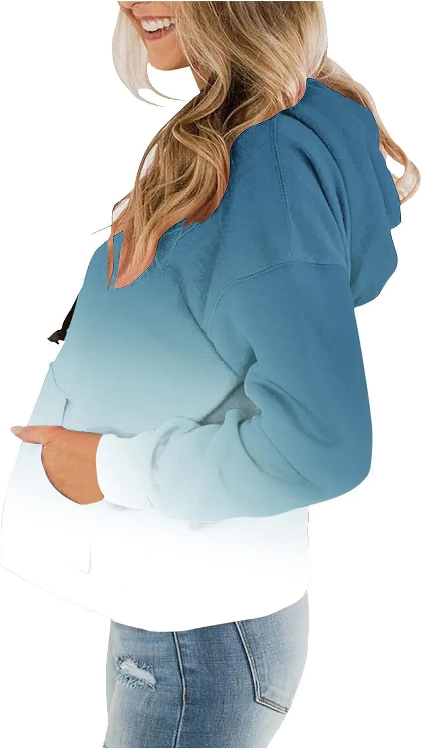 Womens Plus Size Hoodie Sweatshirt 2024 Fall Fashion Gradient Color Hooded Sweatshirt Loose Long Sleeve Pullover Tops