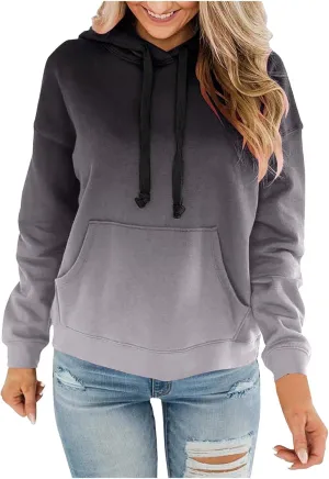 Womens Plus Size Hoodie Sweatshirt 2024 Fall Fashion Gradient Color Hooded Sweatshirt Loose Long Sleeve Pullover Tops