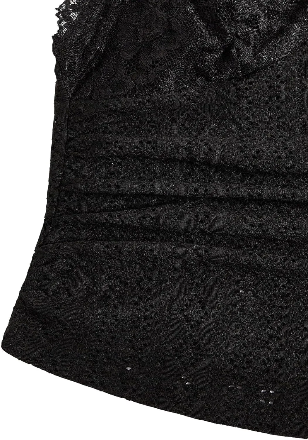 Women's Plus Size Lace Trim V Neck Camisole Tops Spaghetti Strap Ruched Eyelet Fitted Tops