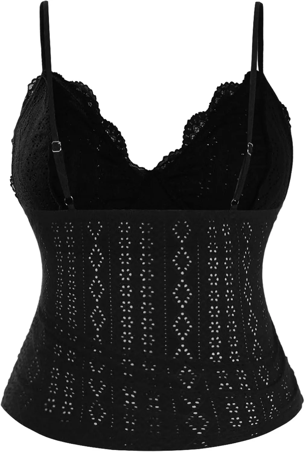 Women's Plus Size Lace Trim V Neck Camisole Tops Spaghetti Strap Ruched Eyelet Fitted Tops
