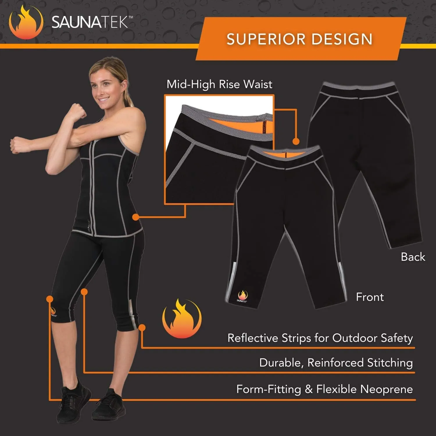 Women's Sauna Sweat Suit Capris for Exercise and Heat Training, Neoprene