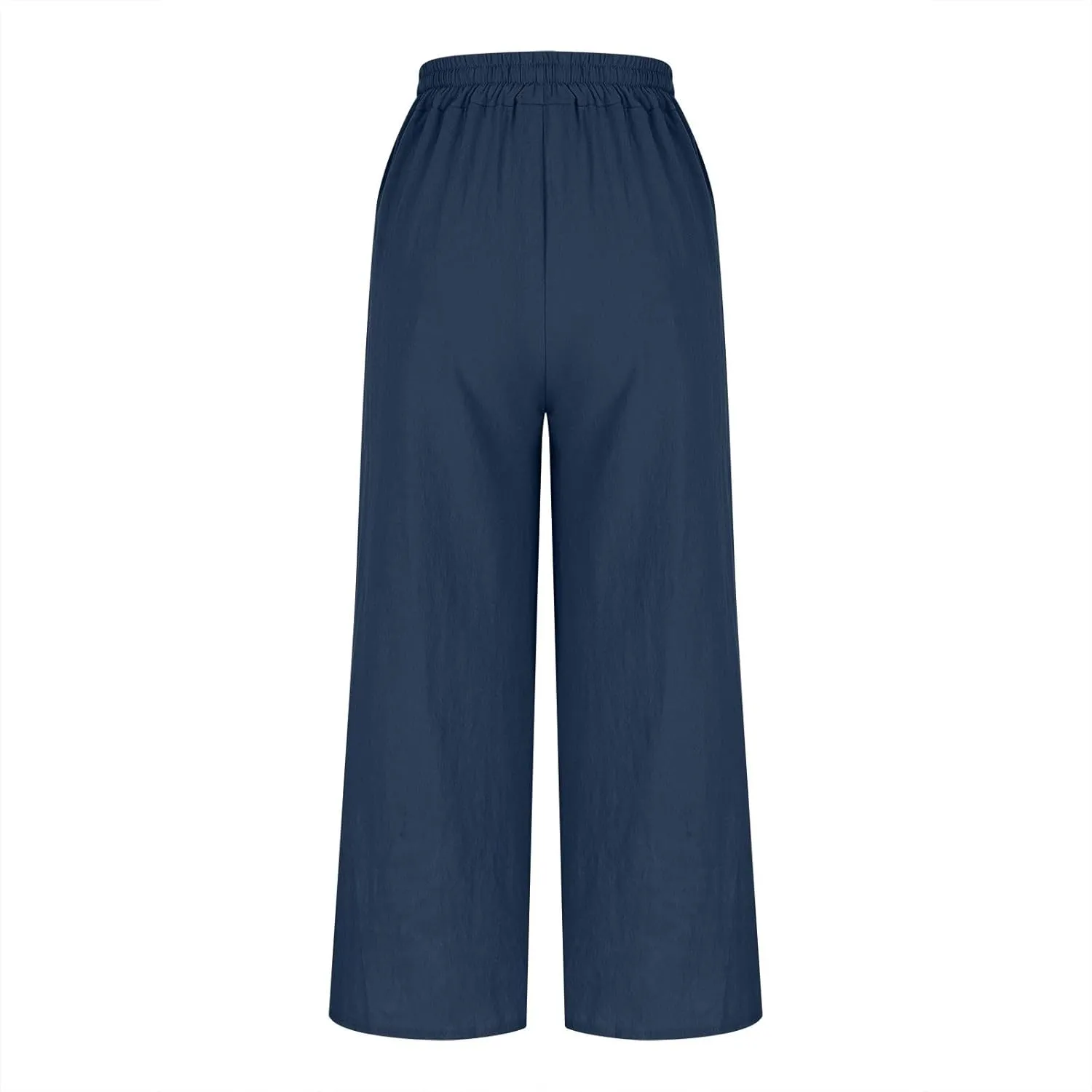 Womens Solid Pants Drawstring Elastic High Waisted Wide Leg Pant Summer Baggy Casual Trousers with Pockets