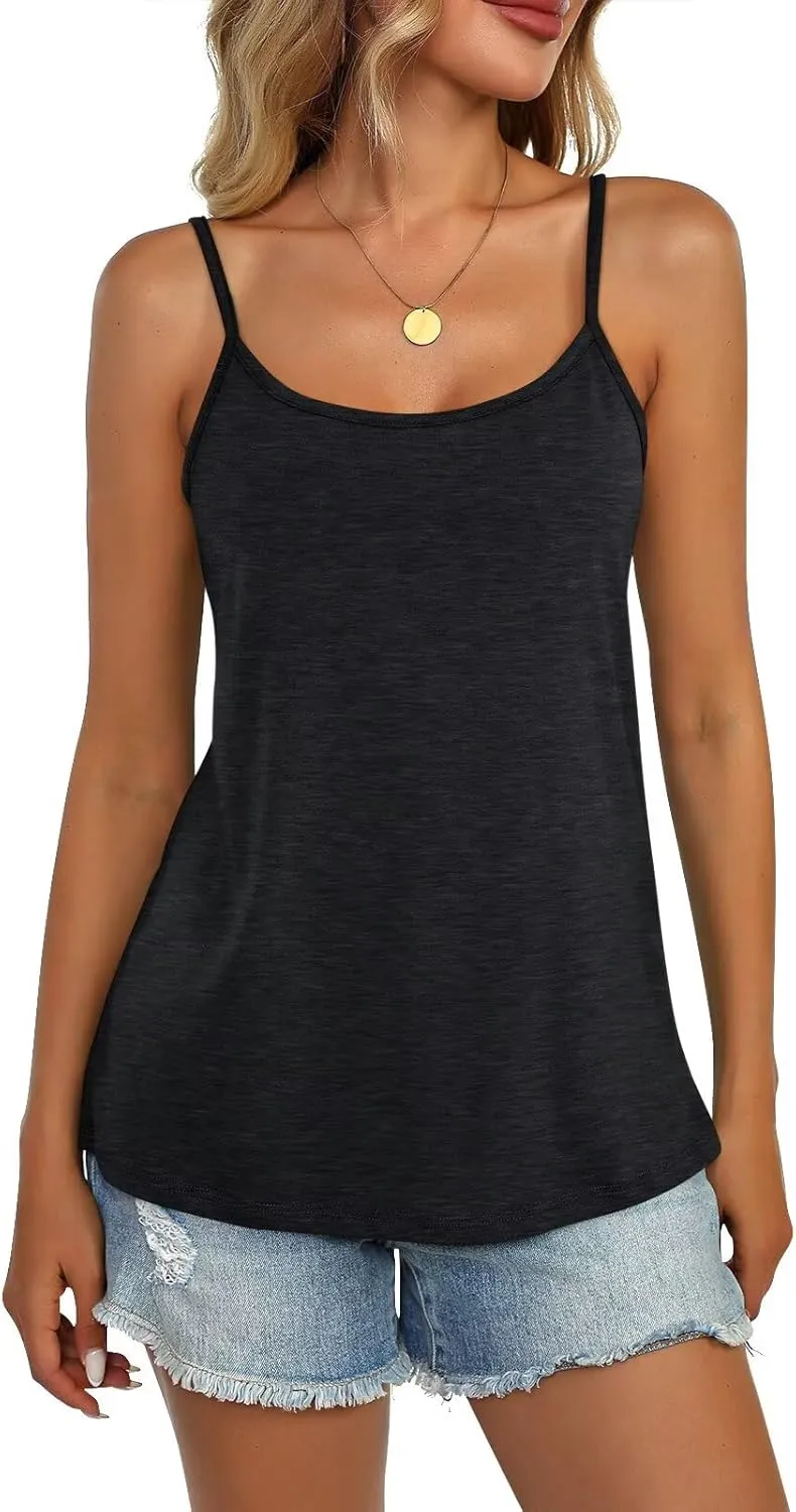 Womens Spaghetti Strap Tank Top Adjustable Scoop Neck Camisole Tops Loose Fit Casual Shirts Summer 2025
