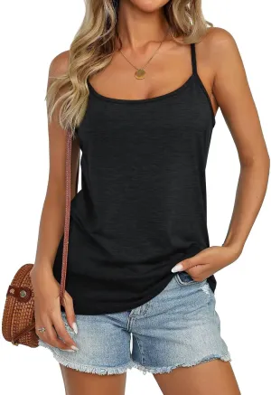 Womens Spaghetti Strap Tank Top Adjustable Scoop Neck Camisole Tops Loose Fit Casual Shirts Summer 2025