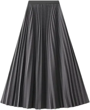 Women's Spring Autumn Solid Color Long Pleated Skirt High Waist Elegant Casual Loose Skirts