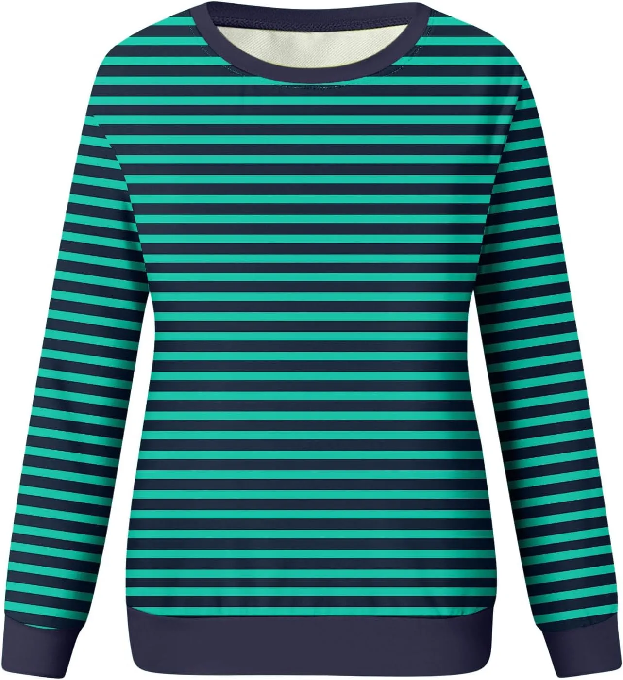 Womens Striped Sweatshirt Trendy Fleece Long Sleeve Crewneck Pullover Tops Regular Fit Fall Fashion Outfits 2024