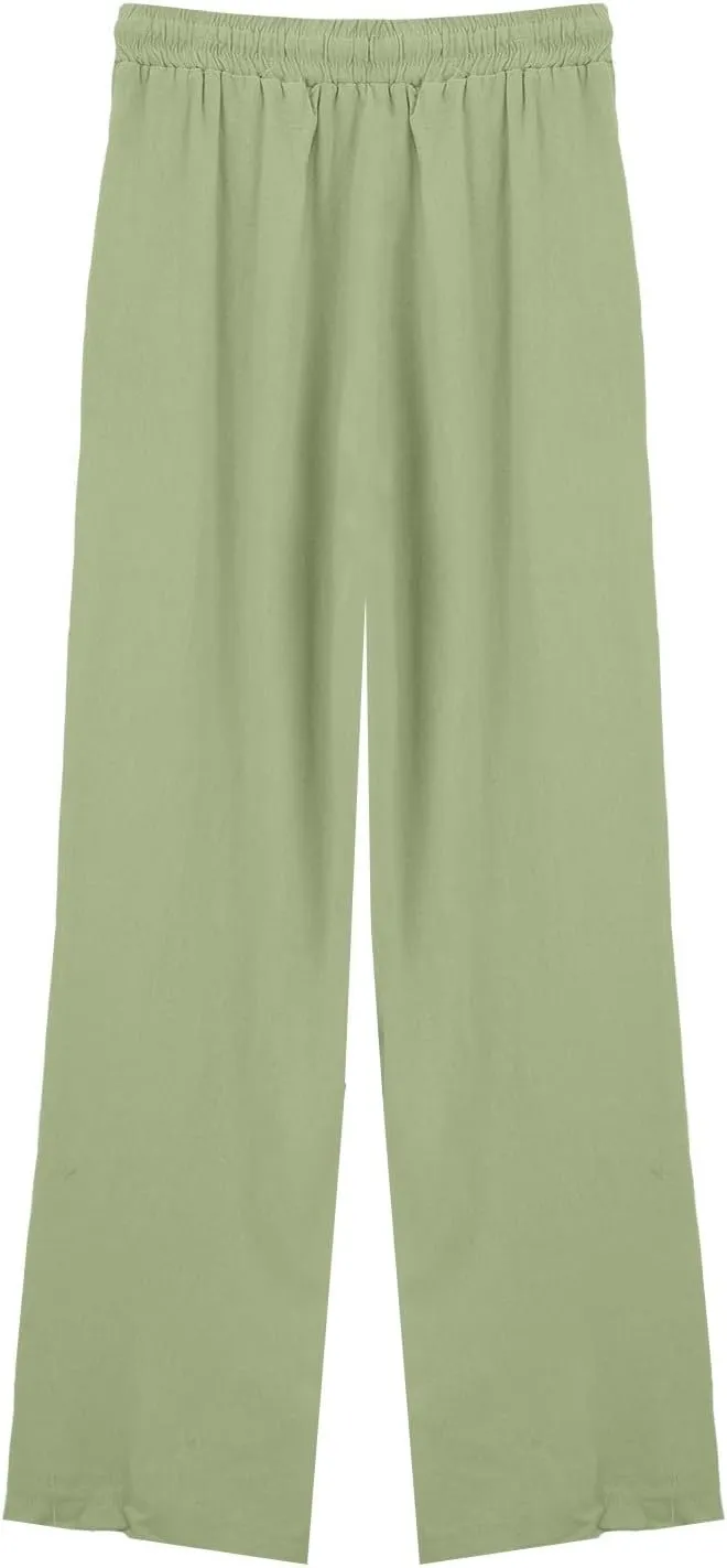 Women's Summer Pants Cotton Linen Drawstring Straight Leg Trousers Summer Lightweight Breahable Joggers Casual Pants