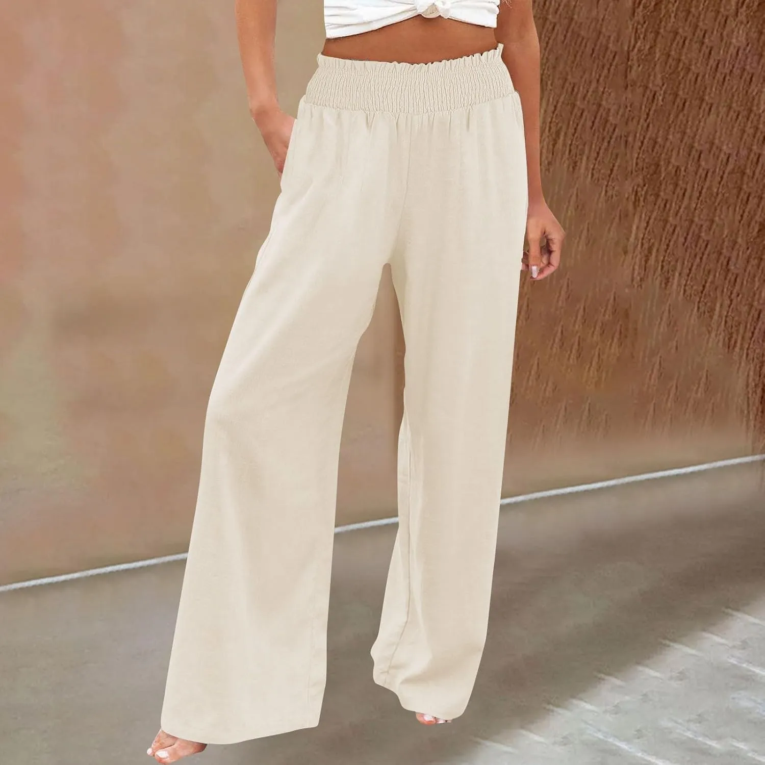 Womens Tall Dress Pants Wide Leg High Waist Summer Casual Boho Trousers Travel Vacation Long Work