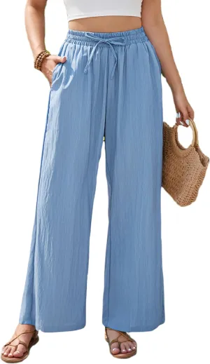 Women's Wide Leg Pants Flowy Pants for Women Casual Palazzo Trousers Loose Fit High Waisted Drawstring with Pocket
