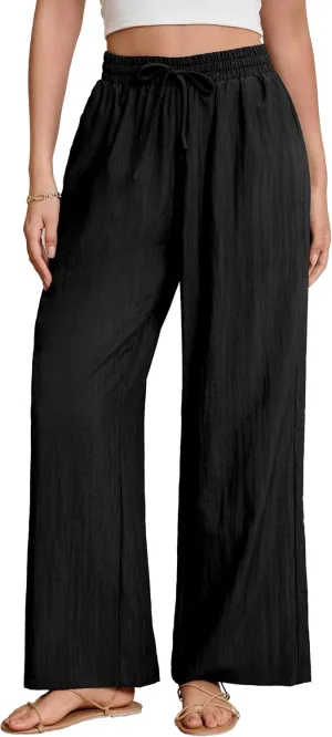 Women's Wide Leg Pants Flowy Pants for Women Casual Palazzo Trousers Loose Fit High Waisted Drawstring with Pocket