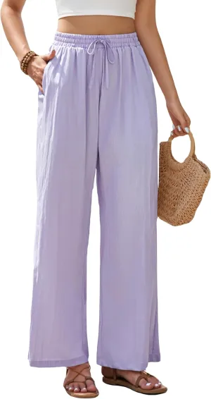 Women's Wide Leg Pants Flowy Pants for Women Casual Palazzo Trousers Loose Fit High Waisted Drawstring with Pocket