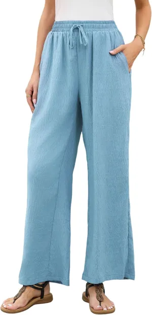 Women's Wide Leg Pants Flowy Pants for Women Casual Palazzo Trousers Loose Fit High Waisted Drawstring with Pocket