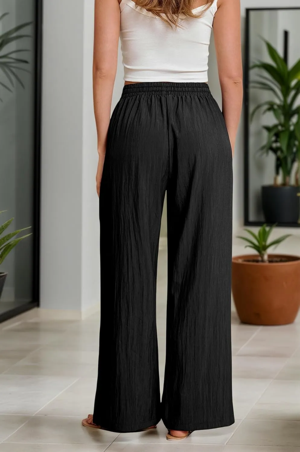 Women's Wide Leg Pants Flowy Pants for Women Casual Palazzo Trousers Loose Fit High Waisted Drawstring with Pocket