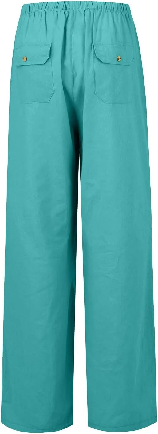 Women's Wide Leg Pants with Pockets High Waist Loose Fit Casual Trousers Business Work Casual 2024 Beach Palazzo