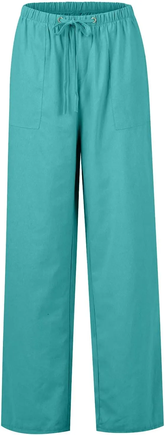 Women's Wide Leg Pants with Pockets High Waist Loose Fit Casual Trousers Business Work Casual 2024 Beach Palazzo