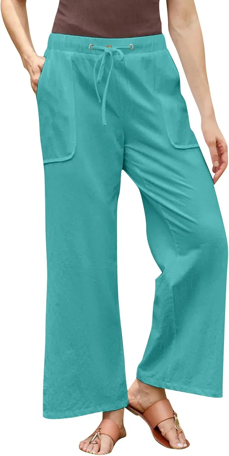 Women's Wide Leg Pants with Pockets High Waist Loose Fit Casual Trousers Business Work Casual 2024 Beach Palazzo