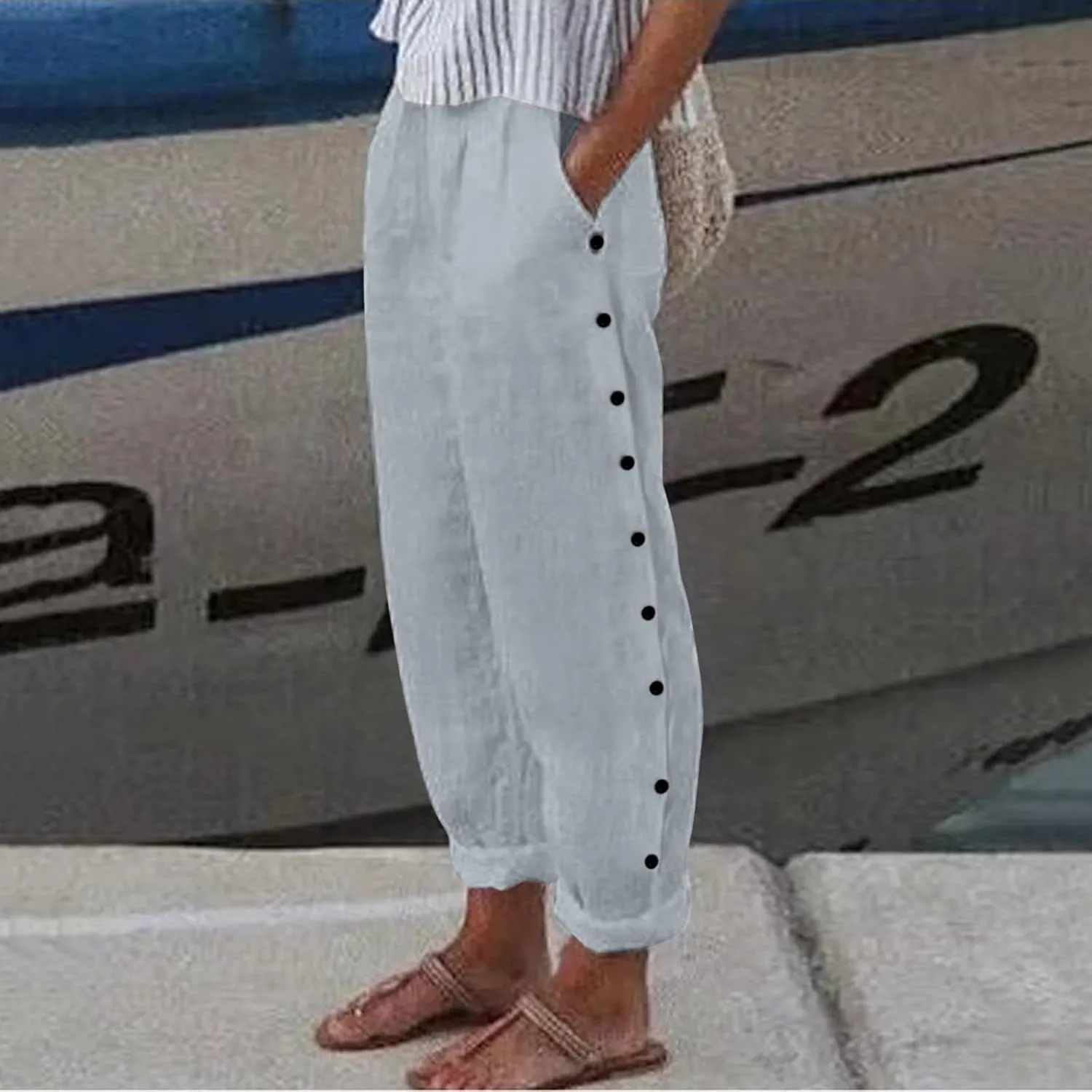 Womens Wide Leg Sweatpants Winter Opaque Beach Thermal with Pockets Barrel Pants Wide Leg