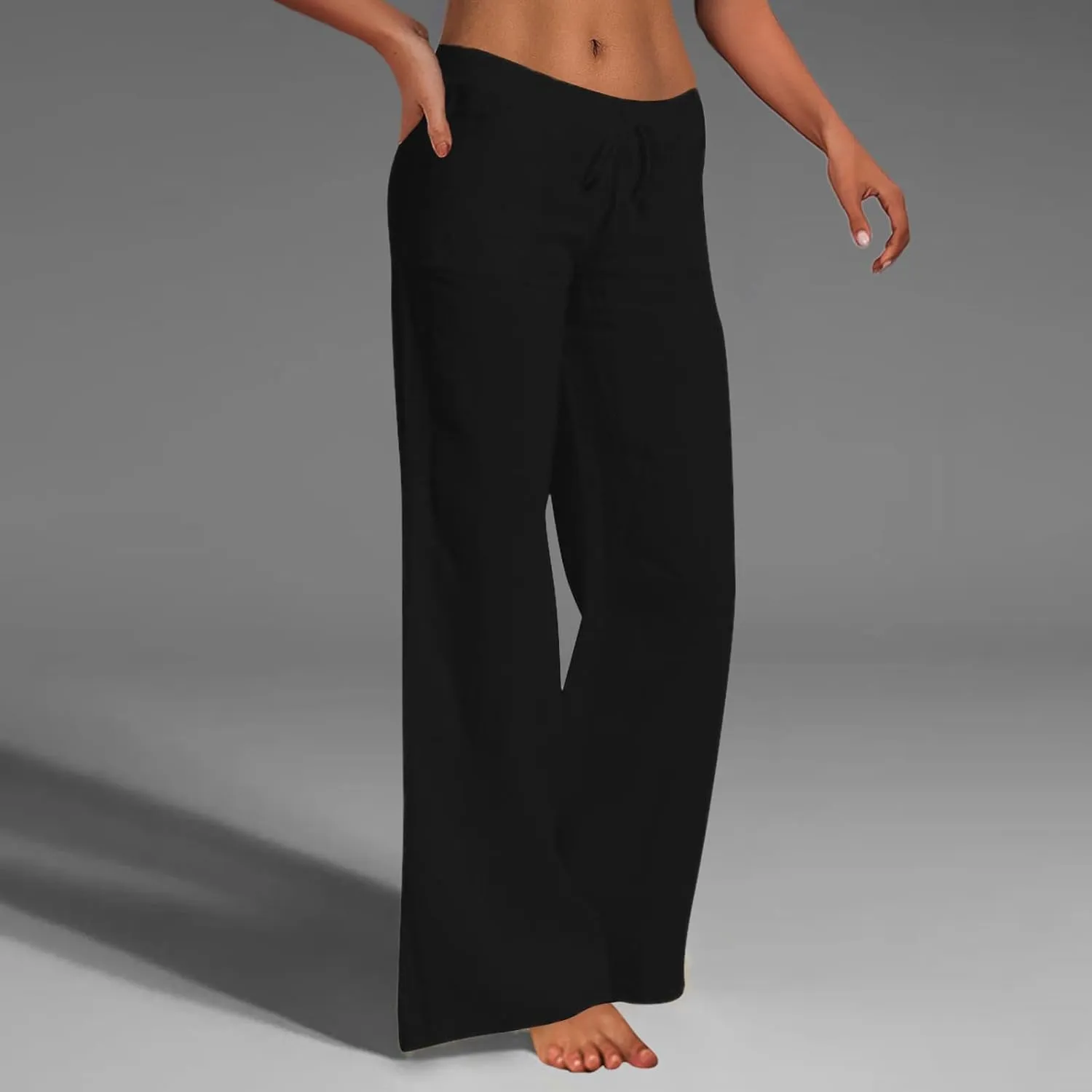 Women's Winter Warm Fleece Joggers Pants Winter Lightweigt Work Capris with Pockets Elastic Waist Flare