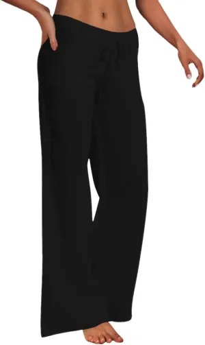 Women's Winter Warm Fleece Joggers Pants Winter Lightweigt Work Capris with Pockets Elastic Waist Flare
